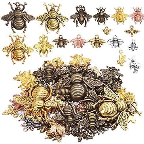 100g Alloy Bee Charm Mixed Honey Bee Pendant Charms Vintage Insect Jewelry Findings for DIY Necklace Bracelet Crafts,40-80pcs - style: Mixed Bee Charms
