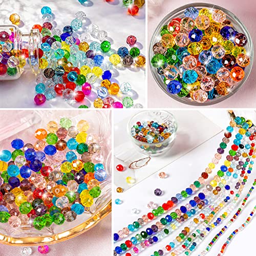560 Pcs Faceted Rondelle Crystal Beads, Boxed, Spacer Beads for DIY Crafts, 4/6/8mm (Colorful) - color: Colorful