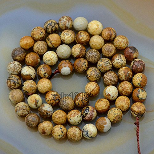 AD Beads Natural Gemstones Faceted Round Spacer Loose Beads 15.5'' 4mm to 10mm (6mm, Faceted Picture Jasper) - color: Faceted Picture Jasper, size: 6mm