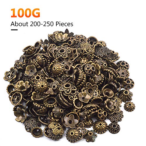 BronaGrand 100 Gram(About 150-250pcs) Bali Style Jewelry Making Metal Bead Caps Deluxe New Mix,Bronze - color: Bronze