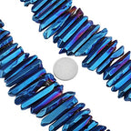 SUNYIK Deep Blue Titanium Coated Crystal Points Quartz Polished Sticks Spikes Point Beads 15 inch Strand Drilled - color: Deep Blue/Purple(Polished), size: 0.5"-1.6"
