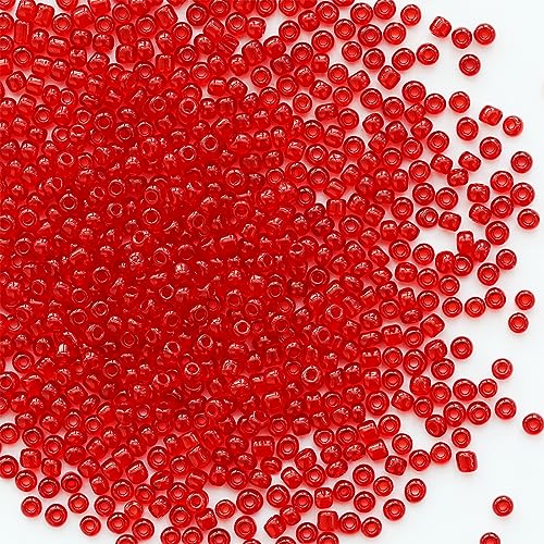 Bulk 4mm Transparent Red Seed Beads for Jewelry Making 110 Grams About 1600pcs,6/0 Glass Craft Beads for Making Earrings, Bracelets, Pendants, Waist Jewelry, DIY Handmade Seed Beads - color: Transparent Red, size: 4mm