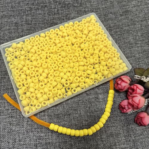 Amaney Yellow Pony Beads with Storage Box 6x9mm Acrylic Beads 500pcs for Jewelry Making - color: Yellow