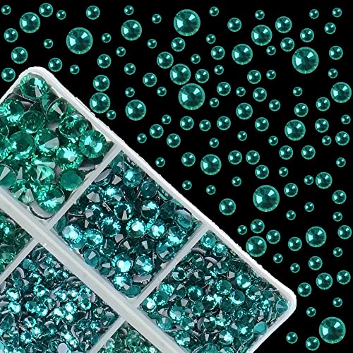 4000Pcs Mixed Size Hot Fix Round Crystals Gems Glass Stones Hotfix Flat Back Rhinestones (Blue Zircon) - color: Blue Zircon, size: 4000 Count (Pack of 1)