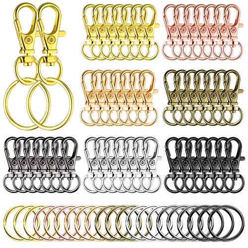 Hotop 100 Pieces Swivel Clasps Set 50 Piece Lanyard Snap Hooks with 50 Piece Key Chain Rings, Lobster Keychain Clip Hooks Lobster Claw Clasps for Keychain Jewelry DIY (Multicolored)