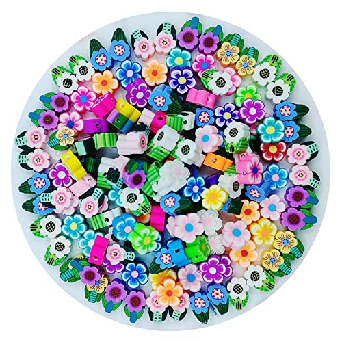 200pcs Flower Polymer Clay Beads, Mixed Flowers Charm Spacer Beads for DIY Bracelet Necklace Jewelry Making - color: Flower