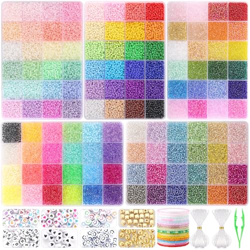 Funtopia 34000pcs+ 3mm Seed Beads for Jewelry Making, 5 Types 120 Colors Small Glass Beads for Bracelets, Friendship Bracelet Kit with Alphabet Letter Beads Smile Face Beads for DIY, Art and Craft - size: 3mm