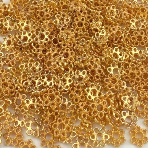 300pcs 6mm Flower Shape Metal Bead Caps Mini Alloy Spacer Beads Caps Accessories for DIY Craft Jewelry Making Bracelet Necklace Earring(Gold) - color: Gold, size: 6MM