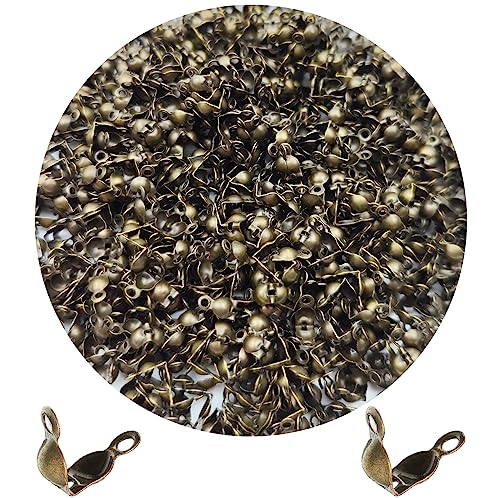 1000Pcs Beads Tips Knot Covers Clamshell Crimp Tips Beads Set Jewelry Making Beads Open Clamshell Fold-Over Bead Tips for Knots & Crimp Findings Jewelry Making DIY Craft（Bronze） - color: Bronze