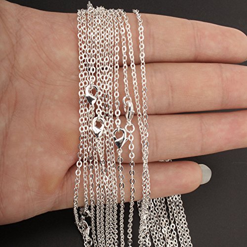 Wholesale 12 PCS Silver Plated Solid Brass Fine Flat Cable Chains Bulk for Jewelry Making 18-30 inches (24 Inch(2MM)) - color: Silver, size: 24 inch-0.079 inch