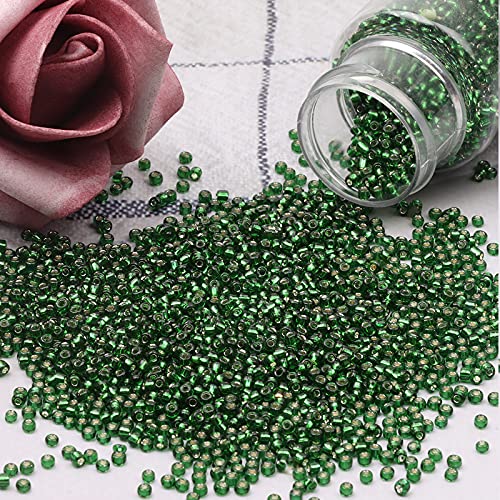 5100 Pcs Size 8/0 Glass Seed Beads, 3 mm Emerald Green Small Mini Spacer Loose Pony Beads for Jewelry Making and DIY Crafts - color: Emerald Green, size: Medium