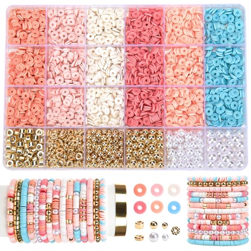 2350pcs Clay Beads for Bracelets Making, 6 Color Heishi Beads Polymer Clay Beads for Jewelry Making Supplies Charm, Friendship Bracelet Making Kit for Girl Women Adults (Pink) - color: Pink