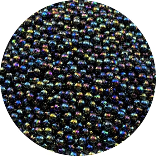 1000pcs 6mm Acrylic Round Beads AB Colors Spacer Beads with Hole for DIY Bracelet Necklace Jewelry Making Supplies Handmade Craft (Black AB) - color: Black AB, size: 6mm