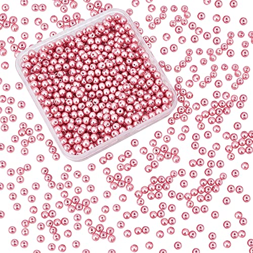 PandaHall Elite 4mm About 1000Pcs Tiny Satin Luster Glass Pearl Round Beads Assortment Lot for Jewelry Making Round Box Kit Cameo Pink - color: Cameo pink