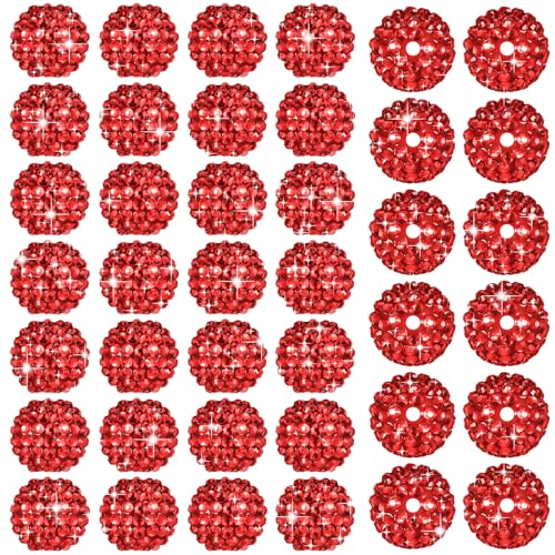 40 Pcs 20 mm Rhinestone Beads Bulk Crystal Round Disco Ball Chunky Bubblegum Beads for Pens Bracelets Charms Craft European Style Jewelry Making Supplies Christmas(Red) - color: Red