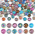 100Pcs/Set Flat Round Transparent Glass Cabochons with Pattern Eye Flatback Glass Dome Flatback Cab Beads for Photo Cameo Jewelry Making Necklace Ring DIY Crafts 12x4mm Random Flower - color: 100Pcs-12x4mm-Random Flower