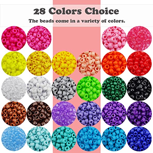 Malynme 4200Pcs Pony Beads, 28 Colors Rainbow Kandi Beads for Hair Braiding, Plastic Pony Beads Bulk for Bracelets Making, DIY Crafts
