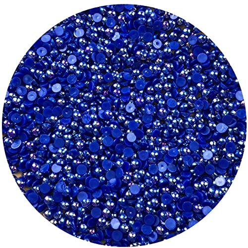 2000pcs 3mm Half Pearl for Crafts Flatback Round Half Pearl Beads for Jewelry Making Nail Art Scrapbook Craft Wedding Dress Decoration(Dark Blue AB) - color: Dark Blue AB, size: 3mm