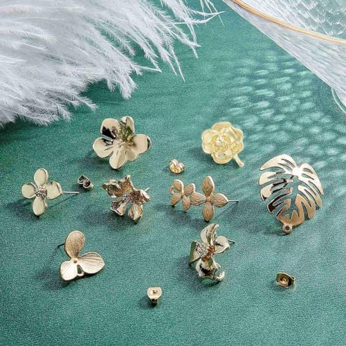 SUNNYCLUE 1 Box DIY 16 Pairs Flower Leaf Stud Earring Findings Stainless Steel Earrings Findings Thin Flower Ear Post with Ear Nuts for DIY Earring Jewelry Making - color: 16 Pairs Leaf and Flower Stud Earring Findings