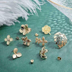 SUNNYCLUE 1 Box DIY 16 Pairs Flower Leaf Stud Earring Findings Stainless Steel Earrings Findings Thin Flower Ear Post with Ear Nuts for DIY Earring Jewelry Making - color: 16 Pairs Leaf and Flower Stud Earring Findings