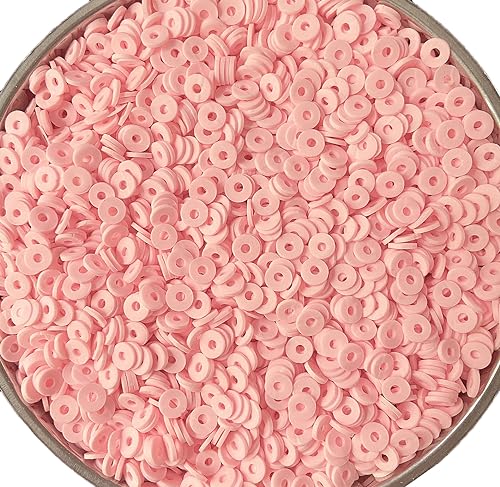 3000Pcs Flat Round Polymer Beads Vinyl Heishi Beads for Jewelry Making Women Necklace Bracelet Earrings (08-Light Pink) - color: 08-Light Pink