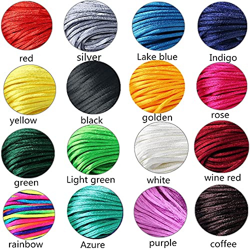 2mm Rattail String,Satin Nylon Trim Cord 16 Bundles 176 Yards Nylon Silk Cord for Jewelry Making Silk Thread Silk Bracelet String