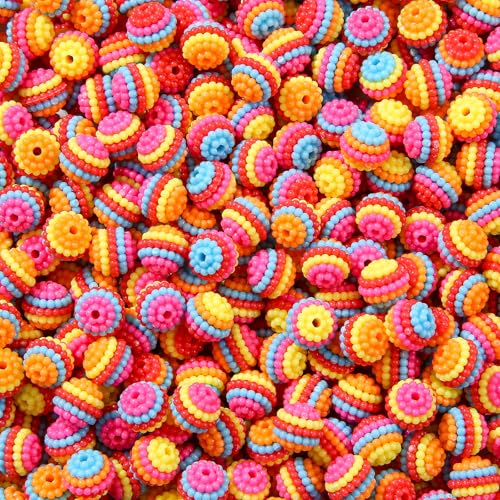 10mm Acrylic Beads Rainbow Stripes Color Beads 400pcs Acrylic Beads Assorted Colors Round Bubble Bead for DIY Craft Jewelry Necklace Making (Rainbow) - color: Rainbow