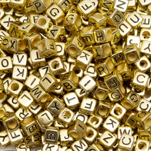 1000pcs Square Letter Beads for Bracelets, 6x6mm Gold Cube Alphabet A-Z Beads for Jewelry Making Friendship Bracelets (Cube Gold) - color: 6x6mm gold