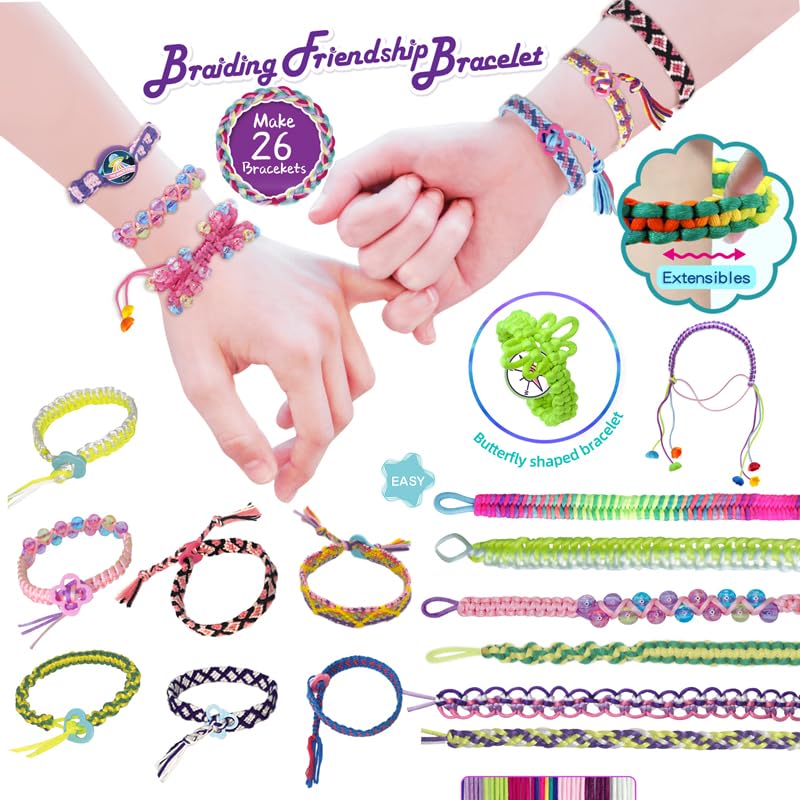 BOLVISEP 2-in-1 Friendship Bracelet Making Kit for Girls Ages 6-12, Arts & Crafts Jewelry Set, DIY String Maker Tool Set with Charm & Stickers, Creative Activity, Best Girls Birthday Gift Kits