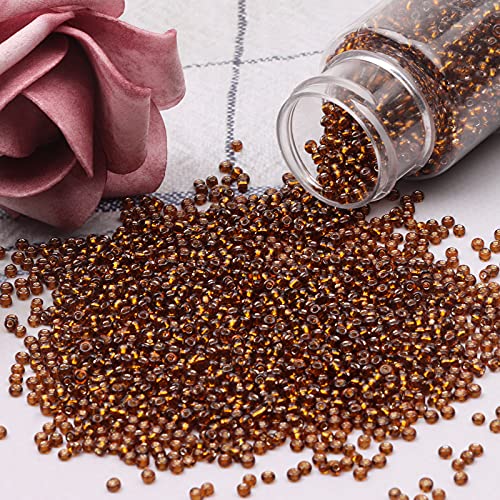 10100 Pcs Size 11/0 Glass Seed Beads, 2 mm Metallic Amber Small Mini Spacer Loose Pony Beads for Jewelry Making and DIY Crafts - color: Metallic Amber, size: Small