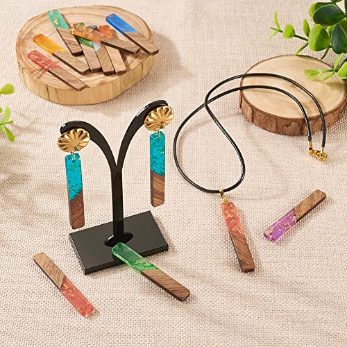 FASHEWELRY 20Pcs Resin Wood Earring Charms Rectangle Wooden Earring Blanks Bar Boho Charms for Jewelry Making Wooden Earring Pieces with Gold Foil - color: 0Rectangle-Mixed Color