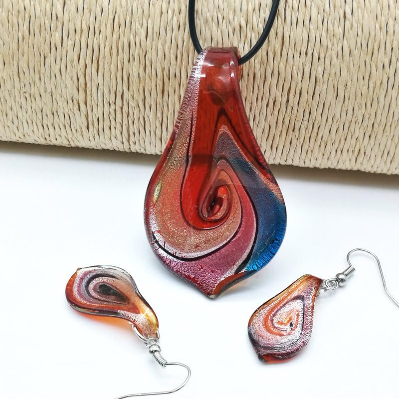 Glass Water Drop Shape Glaze Spiral Dangle Earrings Lampwork Handmade Glass Bead Geometric Earrings for Women Jewelry - color: Paint Red