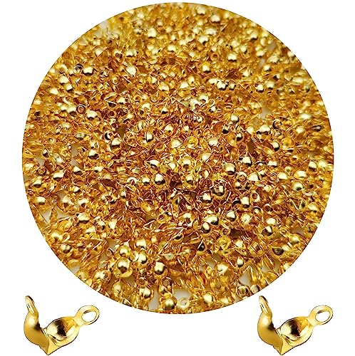 1000Pcs Beads Tips Knot Covers Clamshell Crimp Tips Beads Set Jewelry Making Beads Open Clamshell Fold-Over Bead Tips for Knots & Crimp Findings Jewelry Making DIY Craft（Gold） - color: Gold