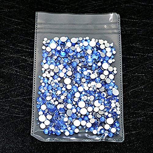 AD Beads 1440 Pieces Mixed Size No Hotfix Glue on Quality Glass Flatback Rhinestones Round Crystal Gems (06 Lt. Sapphire) - color: Lt. Sapphire 06