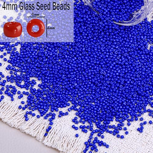 2000pcs Glass Seed Beads Bulk, 4mm 6/0 Mini Pony Spacer Small Individual Color Seed Beads for DIY Bracelet Necklaces Wrist Jewelry Making, Dark Blue - color: Dark Blue