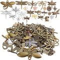 100g (50-80pcs) Mixed Styles Dragonfly Charms Tibetan Alloy Vintage Insect Pendants for DIY Necklace Bracelet Crafts Jewelry Making - style: Mixed Dragonfly Charms