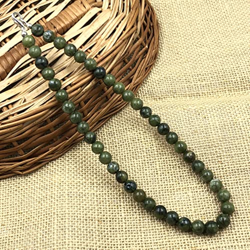 AAA Perfect Natural GREEN JADE Gemstone 8mm Round Beaded Stretchable 15.5" Inches Choker Necklace