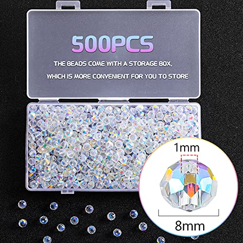 Highergo 500 Pieces DIY Glass Crystal Rondelle AB Glass Beads Faceted Rondelle Beads for Bracelets Necklace Pendants Jewelry Making DIY Craft Project Supplies (8 mm)