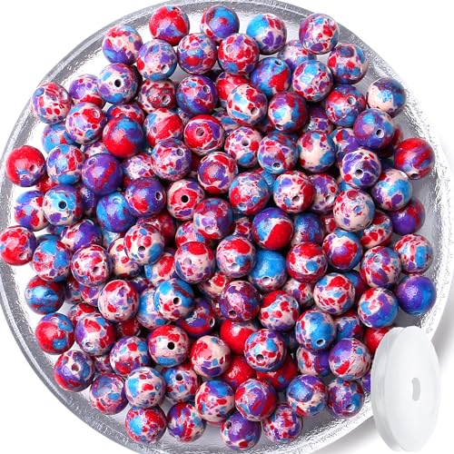 QINJIEJIE 60PCS Colorful Imperial Jasper Beads 8mm Stone Beads Round Loose Blue Violet Red Gemstone Bead for Bracelet Beading Crystal Jewelry Making DIY Necklace Earrings 0.32" - color: Colorful Imperial Jasper - C, size: 60PCS