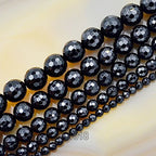 AD Beads Natural Gemstones Faceted Round Spacer Loose Beads 15.5'' 4mm to 10mm (6mm, Faceted Black Agate) - color: Faceted Black Agate, size: 6mm