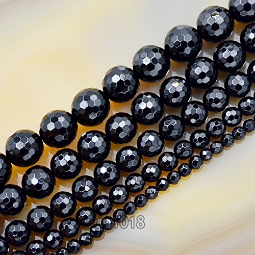 AD Beads Natural Gemstones Faceted Round Spacer Loose Beads 15.5'' 4mm to 10mm (6mm, Faceted Black Agate) - color: Faceted Black Agate, size: 6mm
