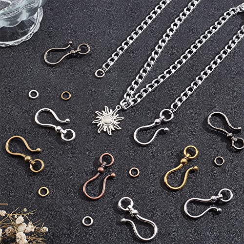 CHGCRAFT 48sets 6 Styles Tibetan Style Alloy S Hook Clasps for Bracelet Necklace Jewelry Making Mixed Color, 1.5x0.63x0.3inch
