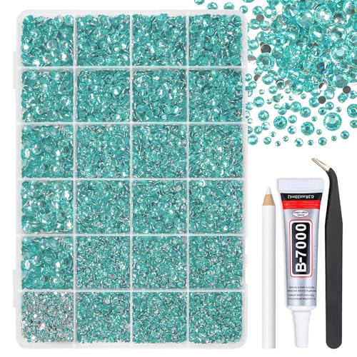qiipii Aquamarine Resin Rhinestones w B7000 Jewelry Glue for Bedazzling Crafting 2mm 3mm 4mm 5mm 6mm Lake Blue Flatback Stones Diamonds Crystals Gems for Nails Face Makeup Tumblers Bottles DIY Crafts - color: Aquamarine, size: Crystal