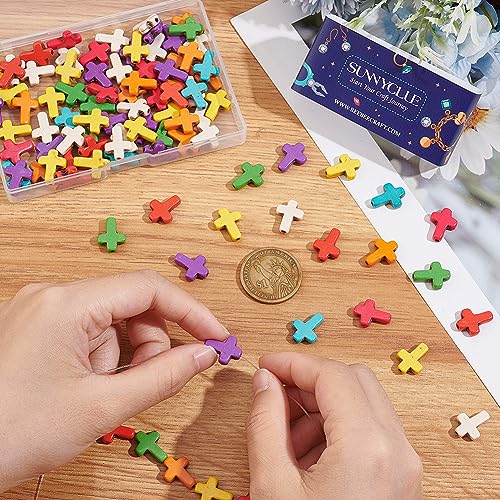 SUNNYCLUE 1 Box 100Pcs Cross Beads Bulk Small Easter Cross Beads Synthetic Magnesite Stone Crucifix Crosses White Red Blue Pocket Quilts Crucifix Charms for Jewelry Making Beading Kit Supplies - color: 100pcs 12x16mm Colorful Cross Beads