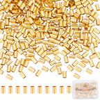 Beebeecraft 1 Box 300Pcs Tube Crimp Beads, 3x2mm Golden Stainless Steel Column Positioning Stopper Crimp Beads Cord End for Jewelry Making Bracelet Necklace - size: 3x2mm