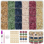 MIIIM Earth Tone Clay Bead Bracelet Kit, Heishi and Flat Clay Beads, Gold Spacer for Jewelry Making, Friendship Kit for Crafts, Concert, Raves, Gifts - color: Earth Tone