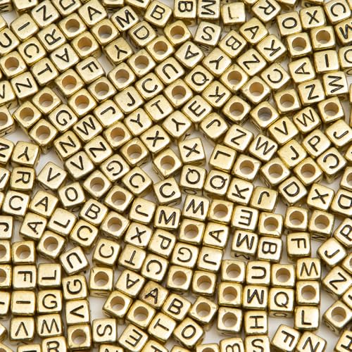 1000pcs Square Letter Beads for Bracelets, 6x6mm Gold Cube Alphabet A-Z Beads for Jewelry Making Friendship Bracelets (Cube Gold) - color: 6x6mm gold