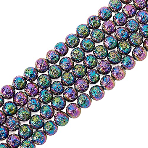 Beadthoven 5 Strands 8mm Electroplated Natural Lava Bead Strands Colorful Rock Round Stone Bead Charms for Jewelry Making Bracelets Necklace Craft Supplies - color: Colorful, size: 8mm