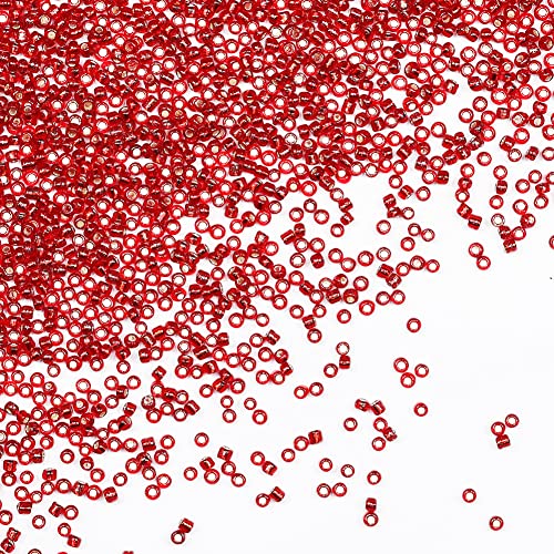 Transparent Red with Silver Lined Beads Size 12/0 Crafts Glass Seed Beads 2mm for Jewelry Making (Total About 100g About 11000pcs) - color: Transparent Red with Silver Lined, size: 2mm