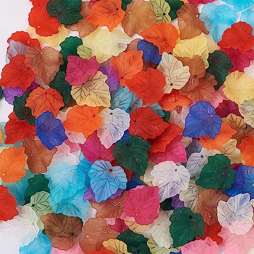 Crafans 360Pcs Acrylic Maple Leaf Pendants 12 Colors Transparent Frosted Leaf Charms Plant Tree Leaves Beads Charms for Autumn Crafts Jewelry Making - color: 12 Colors